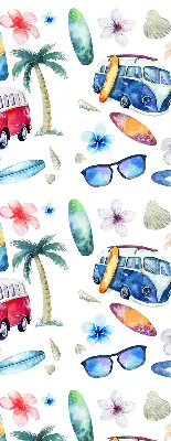 Fensterrollo mit Motiv von Autos und Palmen aus Hawaii