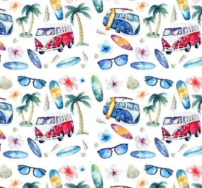 Fensterrollo mit Motiv von Autos und Palmen aus Hawaii