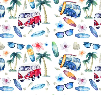 Fensterrollo mit Motiv von Autos und Palmen aus Hawaii