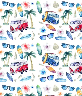 Fensterrollo mit Motiv von Autos und Palmen aus Hawaii