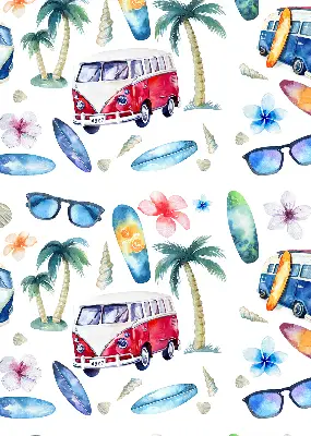 Fensterrollo mit Motiv von Autos und Palmen aus Hawaii