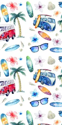 Fensterrollo mit Motiv von Autos und Palmen aus Hawaii