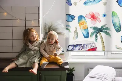 Fensterrollo mit Motiv von Autos und Palmen aus Hawaii