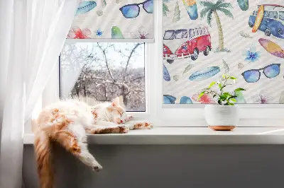 Fensterrollo mit Motiv von Autos und Palmen aus Hawaii