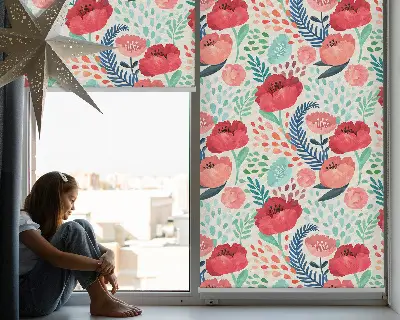 Fensterrollo für den Innenbereich mit Mohnblumenmotiv