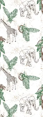 Rollo Fenster mit Motiv von Giraffen Elefanten und Blättern