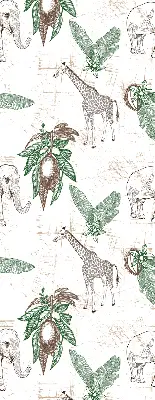 Rollo Fenster mit Motiv von Giraffen Elefanten und Blättern