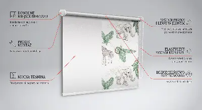 Rollo Fenster mit Motiv von Giraffen Elefanten und Blättern