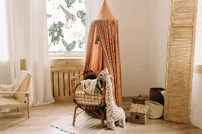Rollo Fenster mit Motiv von Giraffen Elefanten und Blättern