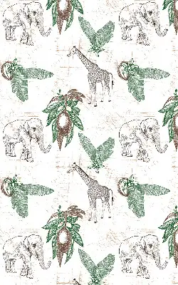 Rollo Fenster mit Motiv von Giraffen Elefanten und Blättern