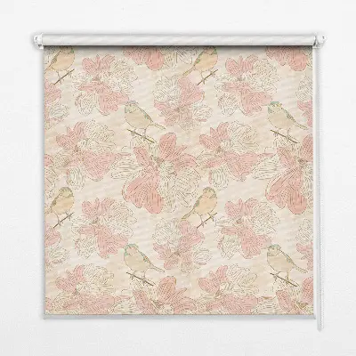 Fensterrollo mit Motiv von Vögeln zwischen Blumen