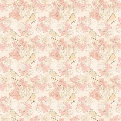 Fensterrollo mit Motiv von Vögeln zwischen Blumen