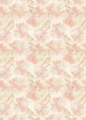 Fensterrollo mit Motiv von Vögeln zwischen Blumen