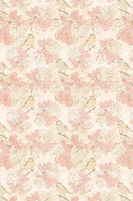 Fensterrollo mit Motiv von Vögeln zwischen Blumen