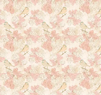 Fensterrollo mit Motiv von Vögeln zwischen Blumen