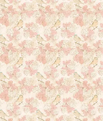 Fensterrollo mit Motiv von Vögeln zwischen Blumen