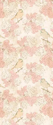 Fensterrollo mit Motiv von Vögeln zwischen Blumen