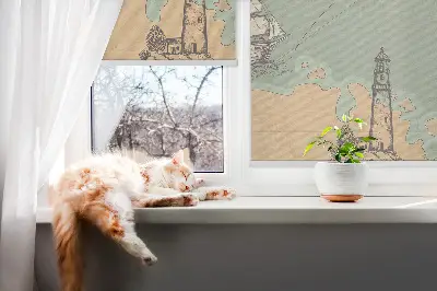 Fensterrollo mit Motiv einer Ozeankarte