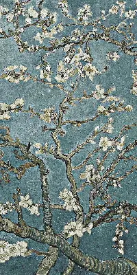 Fensterrollo mit Zweigen auf blauem Hintergrund