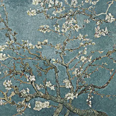 Fensterrollo mit Zweigen auf blauem Hintergrund