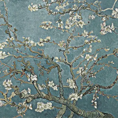 Fensterrollo mit Zweigen auf blauem Hintergrund