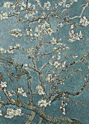 Fensterrollo mit Zweigen auf blauem Hintergrund