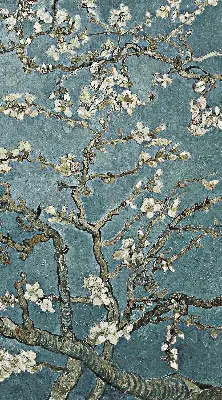 Fensterrollo mit Zweigen auf blauem Hintergrund