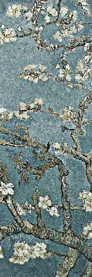 Fensterrollo mit Zweigen auf blauem Hintergrund