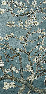Fensterrollo mit Zweigen auf blauem Hintergrund