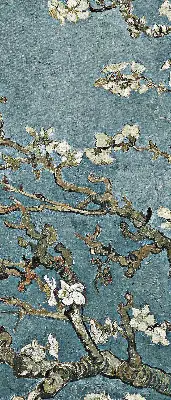 Fensterrollo mit Zweigen auf blauem Hintergrund