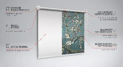 Fensterrollo mit Zweigen auf blauem Hintergrund