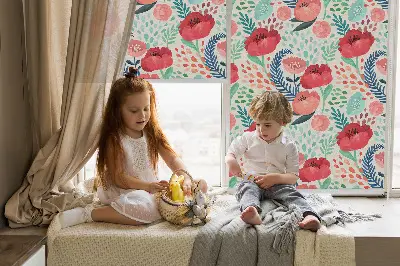 Fensterrollo für den Innenbereich mit Mohn-Motiv