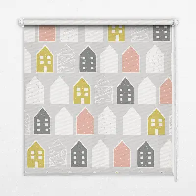 Fensterrollo für den Innenbereich mit Motiv gezeichneter Häuser