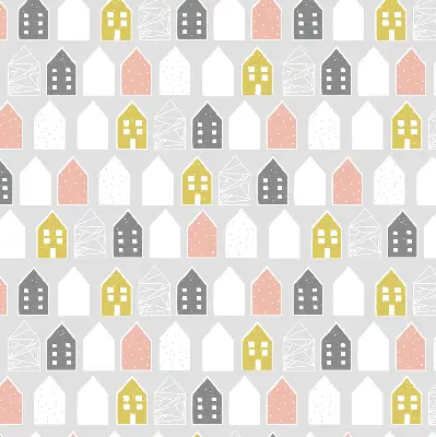 Fensterrollo für den Innenbereich mit Motiv gezeichneter Häuser