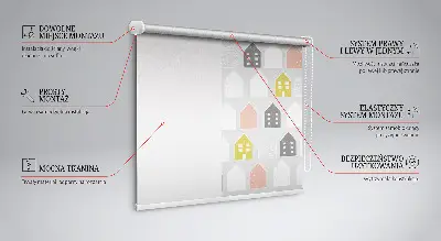 Fensterrollo für den Innenbereich mit Motiv gezeichneter Häuser
