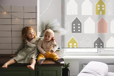 Fensterrollo für den Innenbereich mit Motiv gezeichneter Häuser