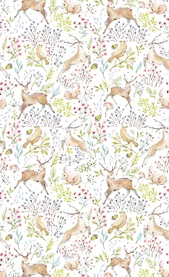 Rollo mit Tiermotiven mit Rehen Vögeln und Kaninchen