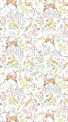 Rollo mit Tiermotiven mit Rehen Vögeln und Kaninchen