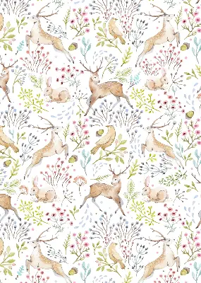 Rollo mit Tiermotiven mit Rehen Vögeln und Kaninchen