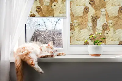 Fensterrollo mit dem Motiv einer Alpakaherde