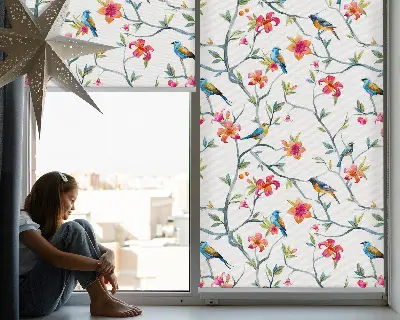 Rollo Fenster mit Motiv Vögel auf den Zweigen
