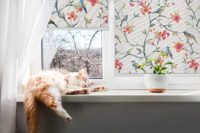 Rollo Fenster mit Motiv Vögel auf den Zweigen