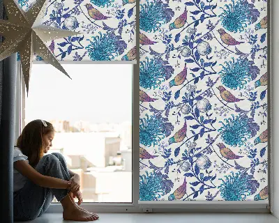Fensterrollo mit Motiv blaue Baumblüten