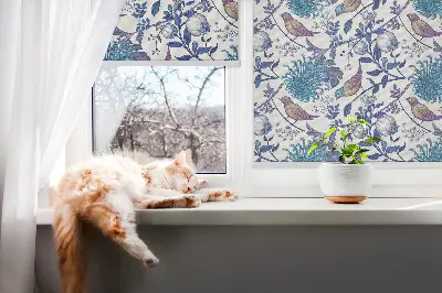 Fensterrollo mit Motiv blaue Baumblüten