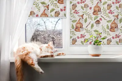 Rollo Fenster mit Motiv von Füchsen, Pilzen und Blättern