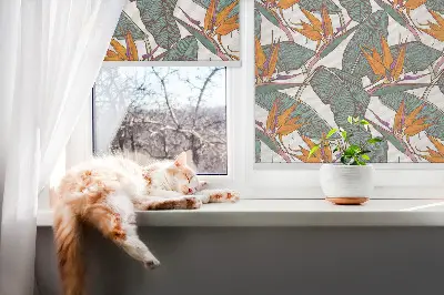 Fensterrollo mit Motiv grüner Blätter