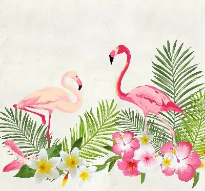 Fensterrollo für den Innenbereich mit Flamingos und Blättermotiv