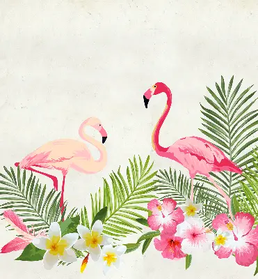 Fensterrollo für den Innenbereich mit Flamingos und Blättermotiv