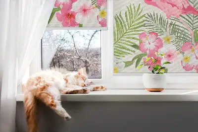 Fensterrollo für den Innenbereich mit Flamingos und Blättermotiv