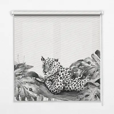 Fensterrollo mit dem Motiv von gezeichneten Geparden auf einem Ast